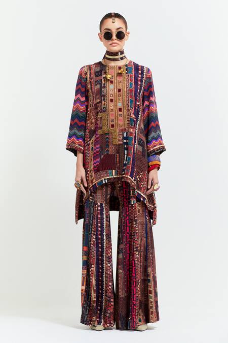 Buy Aseem Kapoor Multi Color Crepe, Silk Beads, Mitra Aztec Chevron Print Kurti Sharara Set Online at Aza Fashions Buy_Aseem Kapoor_Multi Color Crepe, Silk Beads, Mitra Aztec Chevron Print Kurti Sharara Set _Online_at_Aza_Fashions