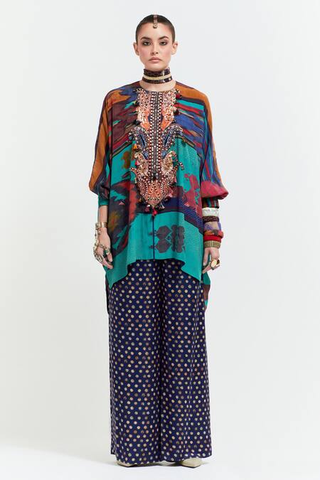 Buy Aseem Kapoor Multi Kuru Sequin Paisley Embroidered Yoke Trapeze Kurta With Flared Trouser Online at Aza Fashions Buy_Aseem Kapoor_Multi Kuru Sequin Paisley Embroidered Yoke Trapeze Kurta With Flared Trouser _Online_at_Aza_Fashions