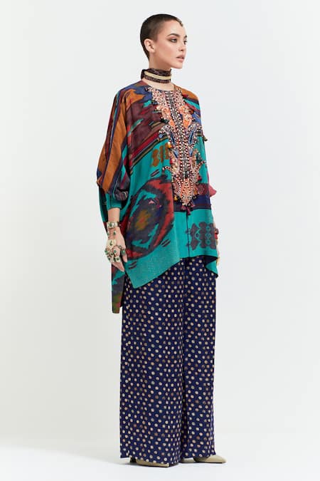 Buy Aseem Kapoor Multi Kuru Sequin Paisley Embroidered Yoke Trapeze Kurta With Flared Trouser Buy_Aseem Kapoor_Multi Kuru Sequin Paisley Embroidered Yoke Trapeze Kurta With Flared Trouser
