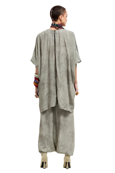 Aseem Kapoor Grey Satin Beads, Tassels, Kuru Yoke Trapeze Kurta With Draped Trouser Online at Aza Fashions Aseem Kapoor_Grey Satin Beads, Tassels, Kuru Yoke Trapeze Kurta With Draped Trouser _Online_at_Aza_Fashions
