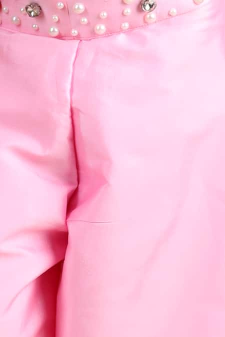 Shop_The Little Celebs_Pink Silk, Crepe Beads, Stones Hand Embroidered Crop Top And Palazzo Set _Online_at_Aza_Fashions