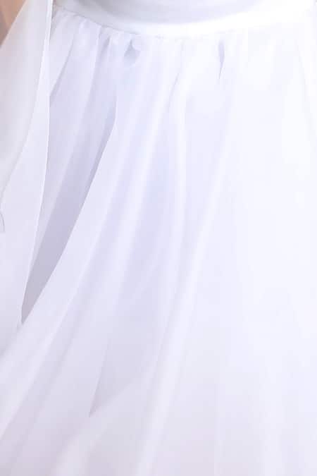 The Little Celebs_White Organza, Crepe Embroidery, Cut Work Blouse Lehenga Set _at_Aza_Fashions