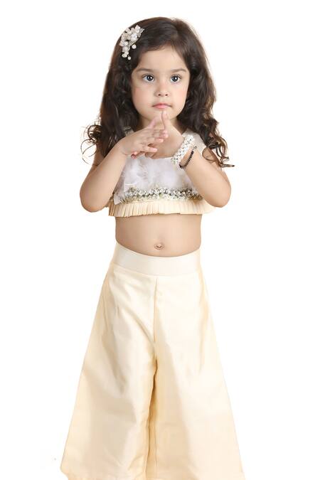 Buy The Little Celebs Beige Silk, Crepe Beads, Stones Embroidered Crop Top And Palazzo Set Online at Aza Fashions Buy_The Little Celebs_Beige Silk, Crepe Beads, Stones Embroidered Crop Top And Palazzo Set _Online_at_Aza_Fashions