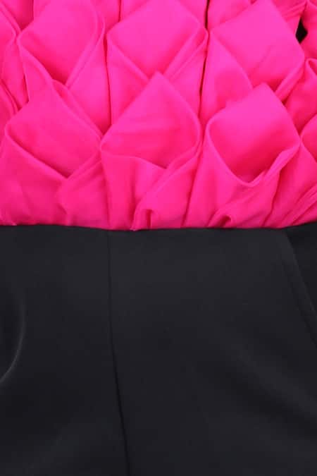 The Little Celebs_Black Crepe Fabric Flowers Embellished Sleeveless Jumpsuit _Online_at_Aza_Fashions