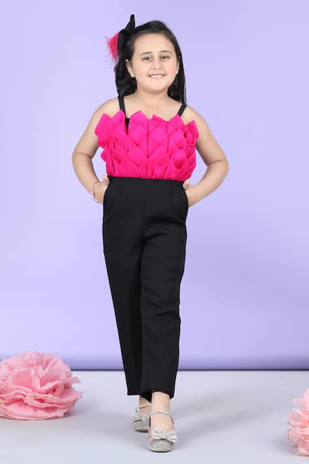 Buy_The Little Celebs_Black Crepe Fabric Flowers Embellished Sleeveless Jumpsuit _Online_at_Aza_Fashions