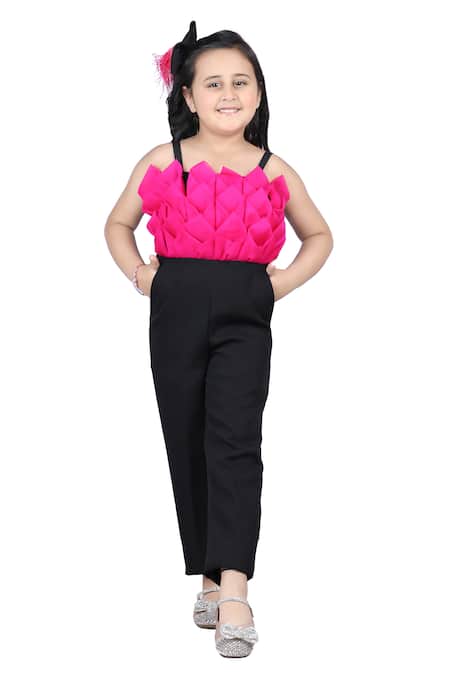 Shop_The Little Celebs_Black Crepe Fabric Flowers Embellished Sleeveless Jumpsuit _Online_at_Aza_Fashions