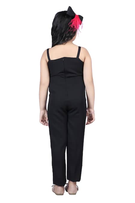 Buy_The Little Celebs_Black Crepe Fabric Flowers Embellished Sleeveless Jumpsuit 