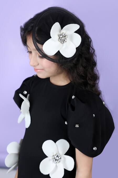 Buy_The Little Celebs_Black Neoprene Embroidery Embellished Straight Dress 