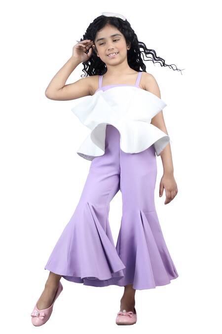 Shop The Little Celebs Purple Crepe Sleeveless Flared Jumpsuit Shop_The Little Celebs_Purple Crepe Sleeveless Flared Jumpsuit