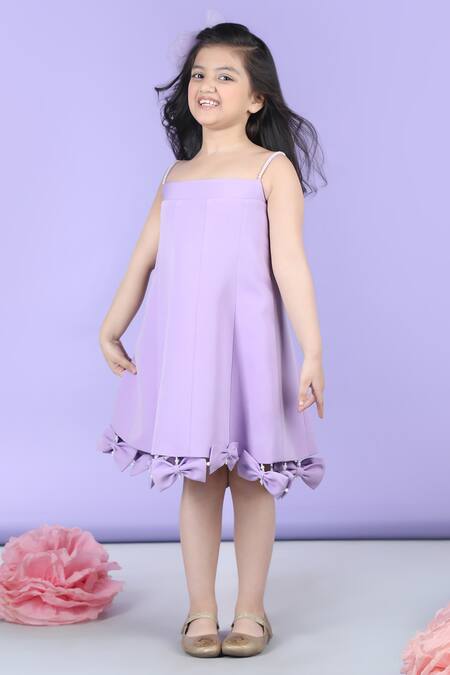 The Little Celebs_Purple Crepe Bows, Beads Embellished A-line Flared Dress _Online_at_Aza_Fashions