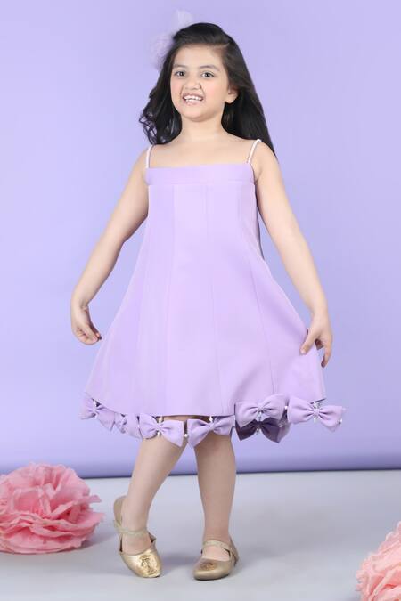 Buy_The Little Celebs_Purple Crepe Bows, Beads Embellished A-line Flared Dress _Online_at_Aza_Fashions
