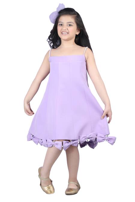 Shop_The Little Celebs_Purple Crepe Bows, Beads Embellished A-line Flared Dress _Online_at_Aza_Fashions