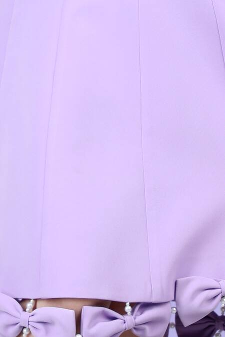 The Little Celebs_Purple Crepe Bows, Beads Embellished A-line Flared Dress _at_Aza_Fashions