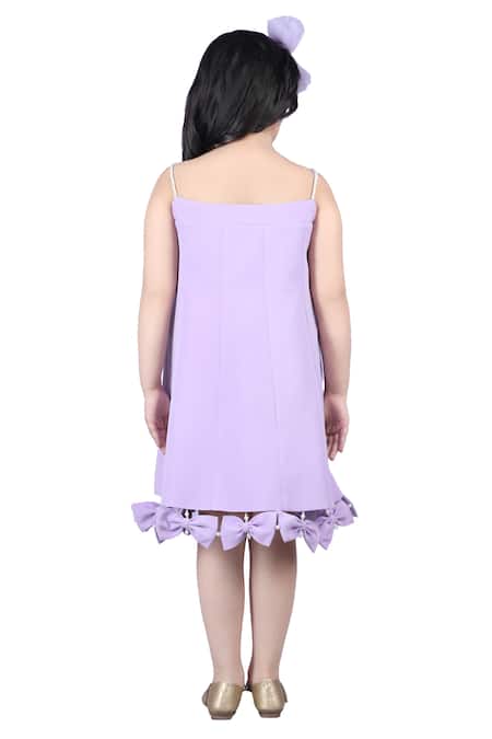 Buy_The Little Celebs_Purple Crepe Bows, Beads Embellished A-line Flared Dress 