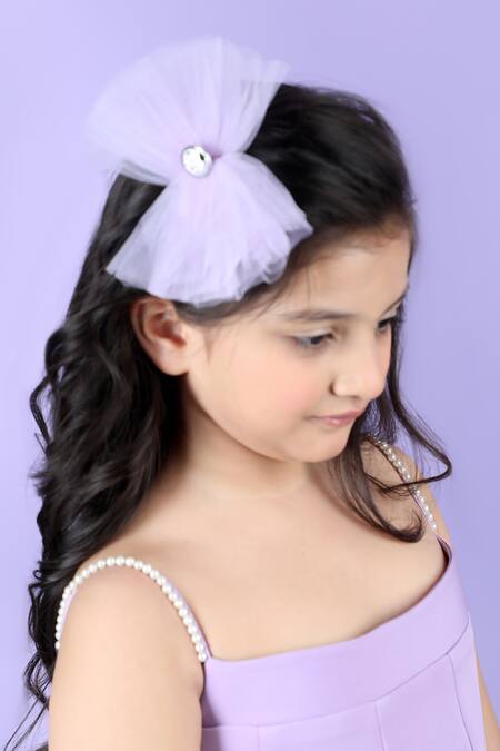Shop_The Little Celebs_Purple Crepe Bows, Beads Embellished A-line Flared Dress 