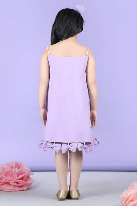 Shop_The Little Celebs_Purple Crepe Bows, Beads Embellished A-line Flared Dress _at_Aza_Fashions