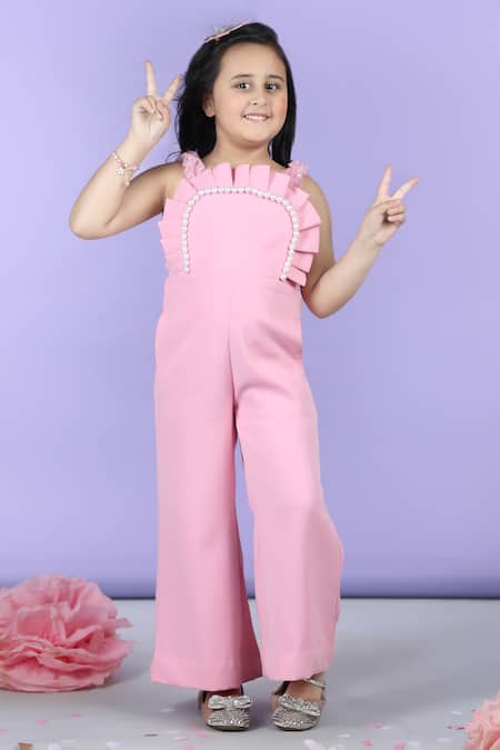 Buy_The Little Celebs_Pink Crepe Pearls Embellished Jumpsuit _Online_at_Aza_Fashions