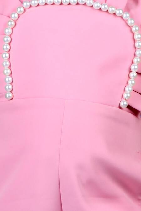 Shop_The Little Celebs_Pink Crepe Pearls Embellished Jumpsuit _Online_at_Aza_Fashions
