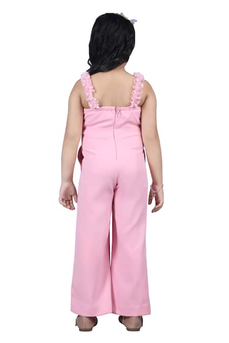 Buy The Little Celebs Pink Crepe Pearls Embellished Jumpsuit Buy_The Little Celebs_Pink Crepe Pearls Embellished Jumpsuit