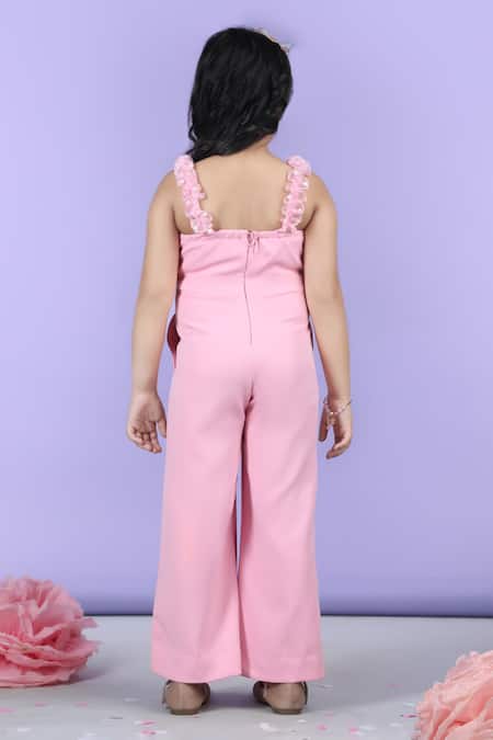 Shop_The Little Celebs_Pink Crepe Pearls Embellished Jumpsuit _at_Aza_Fashions