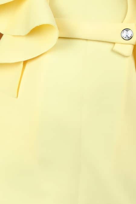 Shop_The Little Celebs_Yellow Neoprene Ruffled Sleeve Solid A-line Dress _Online_at_Aza_Fashions