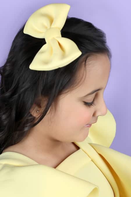 Shop_The Little Celebs_Yellow Neoprene Ruffled Sleeve Solid A-line Dress 