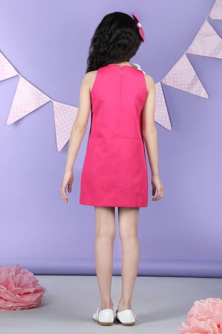 Shop_The Little Celebs_Pink Crepe Embroidery Embellished Sleeveless Dress _at_Aza_Fashions