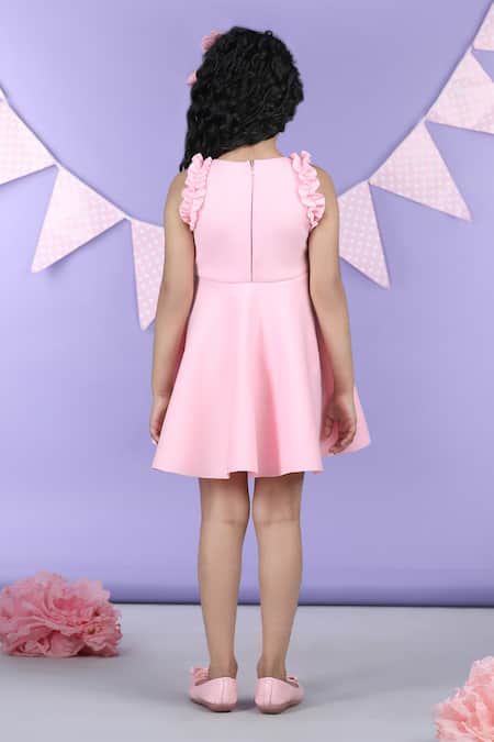 Shop_The Little Celebs_Pink Cotton Embroidery Patchwork Dress _at_Aza_Fashions