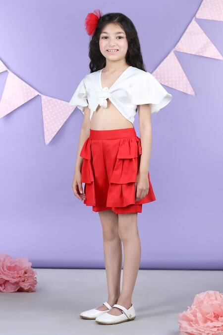 Shop_The Little Celebs_White Crepe Solid Top And Shorts Set _Online_at_Aza_Fashions