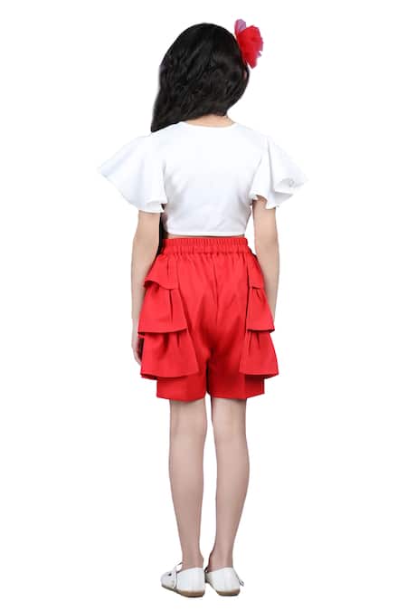 Buy_The Little Celebs_White Crepe Solid Top And Shorts Set 