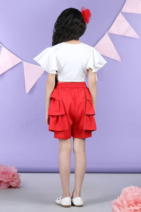 Shop_The Little Celebs_White Crepe Solid Top And Shorts Set _at_Aza_Fashions