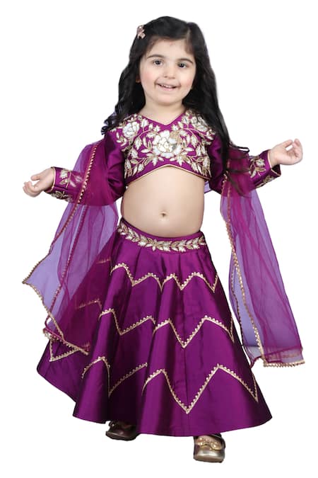The Little Celebs Purple Silk, Crepe Gota Patti Embroidered Lehenga Set Online at Aza Fashions The Little Celebs_Purple Silk, Crepe Gota Patti Embroidered Lehenga Set _Online_at_Aza_Fashions