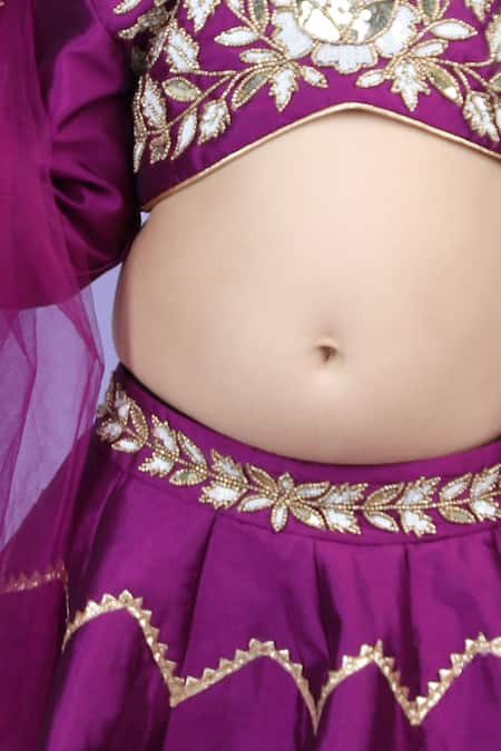 Buy_The Little Celebs_Purple Silk, Crepe Gota Patti Embroidered Lehenga Set _Online_at_Aza_Fashions