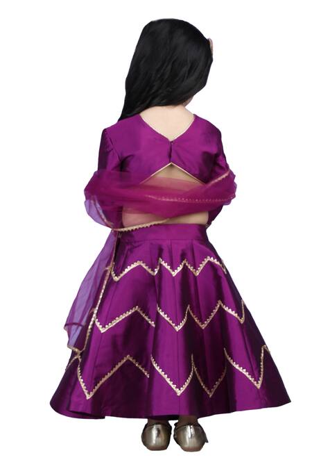 Shop The Little Celebs Purple Silk, Crepe Gota Patti Embroidered Lehenga Set Shop_The Little Celebs_Purple Silk, Crepe Gota Patti Embroidered Lehenga Set