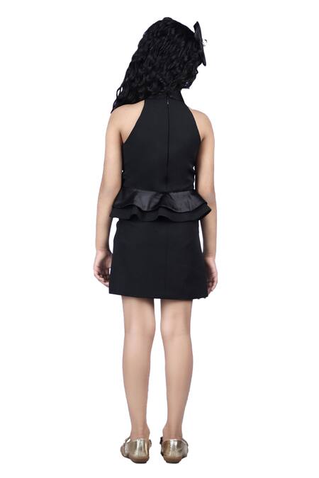 Buy_The Little Celebs_Black Crepe Lapel Collar Solid Dress _Online_at_Aza_Fashions
