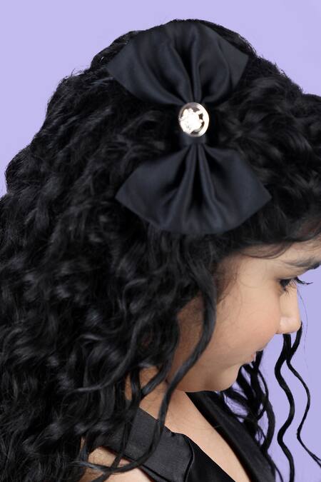 Shop_The Little Celebs_Black Crepe Lapel Collar Solid Dress _Online_at_Aza_Fashions