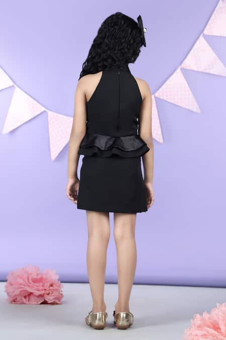 Shop_The Little Celebs_Black Crepe Lapel Collar Solid Dress _at_Aza_Fashions