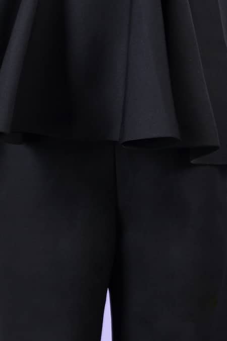 Shop_The Little Celebs_Black Crepe Solid Peplum Top And Pant Set _Online_at_Aza_Fashions