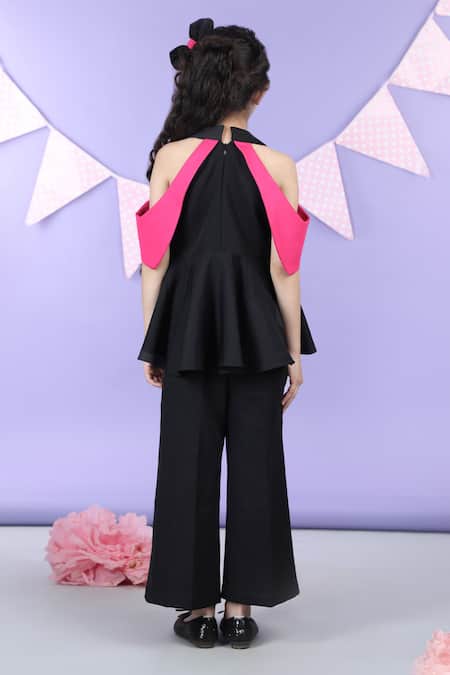 Shop_The Little Celebs_Black Crepe Solid Peplum Top And Pant Set _at_Aza_Fashions