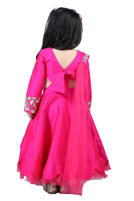 Shop_The Little Celebs_Pink Silk, Crepe Sequins, Beads Embroidered Blouse Lehenga Set 