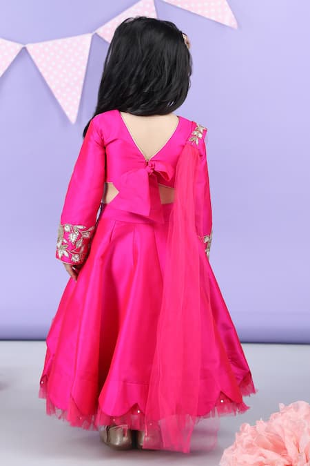 Shop_The Little Celebs_Pink Silk, Crepe Sequins, Beads Embroidered Blouse Lehenga Set _at_Aza_Fashions