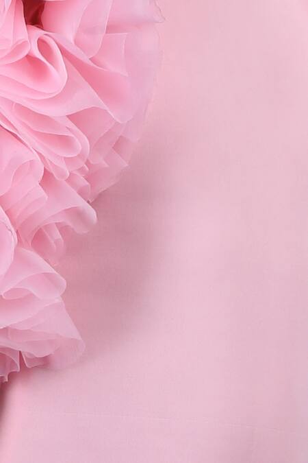 Shop_The Little Celebs_Pink Crepe Ruffled Sleeve Solid Dress _Online_at_Aza_Fashions