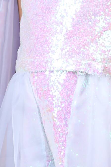 The Little Celebs_White Net, Crepe Sequins Embroidered Jumpsuit With Detachable Skirt _at_Aza_Fashions