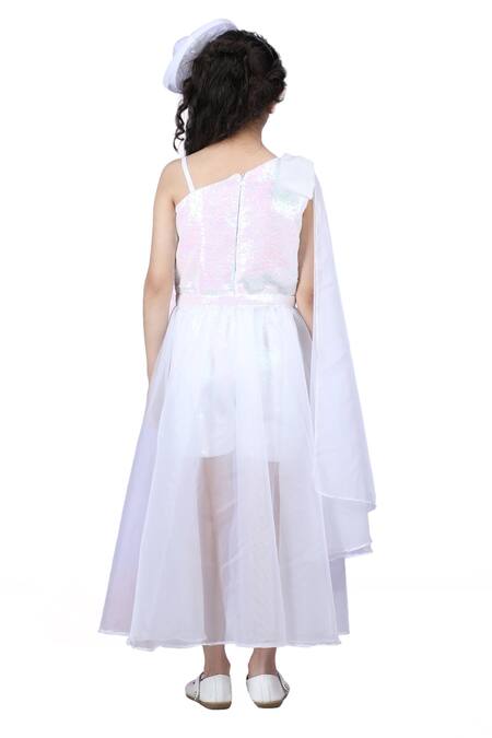 Buy_The Little Celebs_White Net, Crepe Sequins Embroidered Jumpsuit With Detachable Skirt 