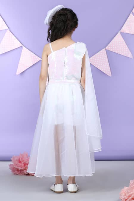 Shop_The Little Celebs_White Net, Crepe Sequins Embroidered Jumpsuit With Detachable Skirt _at_Aza_Fashions