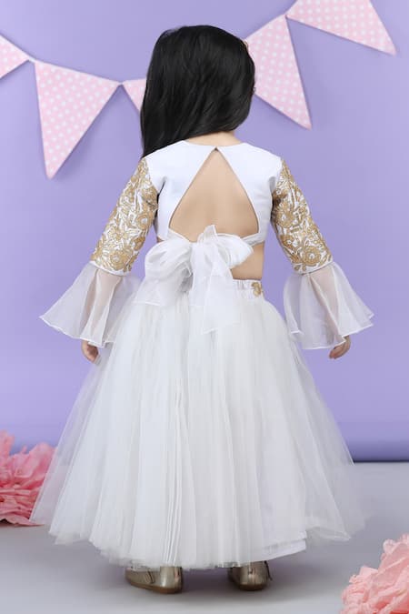 Shop_The Little Celebs_White Silk, Net, Satin Gota Patti Embroidered Blouse And Lehenga Set _at_Aza_Fashions