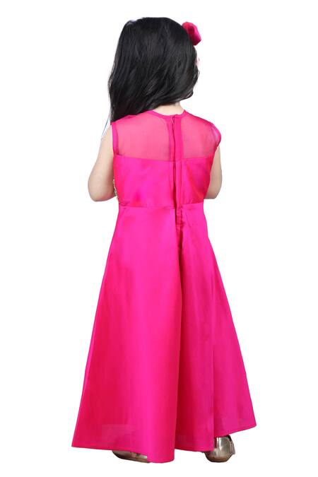 Buy The Little Celebs Pink Silk, Crepe Beads, Mirrors Yoke Embellished Jumpsuit Buy_The Little Celebs_Pink Silk, Crepe Beads, Mirrors Yoke Embellished Jumpsuit