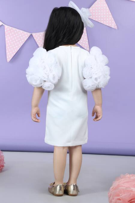 Buy_The Little Celebs_White Crepe Embellished Round Neck Straight Dress 