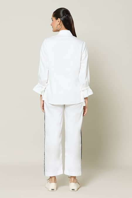 Naintara Bajaj Monochrome Captain Contrast Stripe Detailed Shirt With Pant 