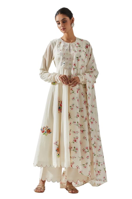 Label Earthen Floral Embroidered Anarkali Pant Set 